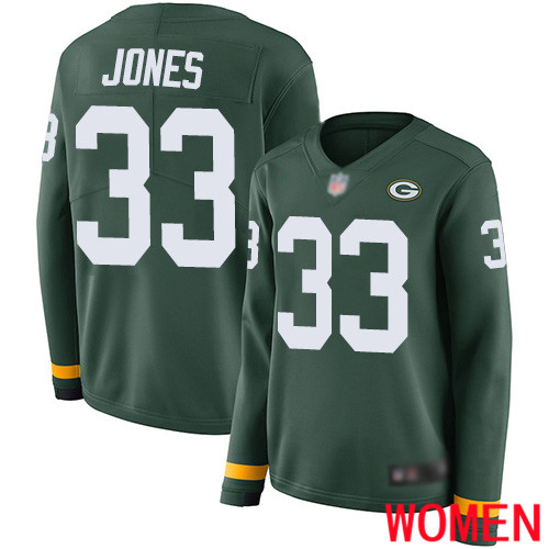 Green Bay Packers Limited Green Women #33 Jones Aaron Jersey Nike NFL Therma Long Sleeve